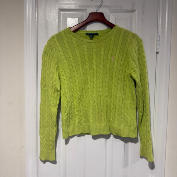 Lauren Ralph Lauren Cable Knit Sweater – Lime Green – 100% Cotton – Size Small - Picture 2 of 7